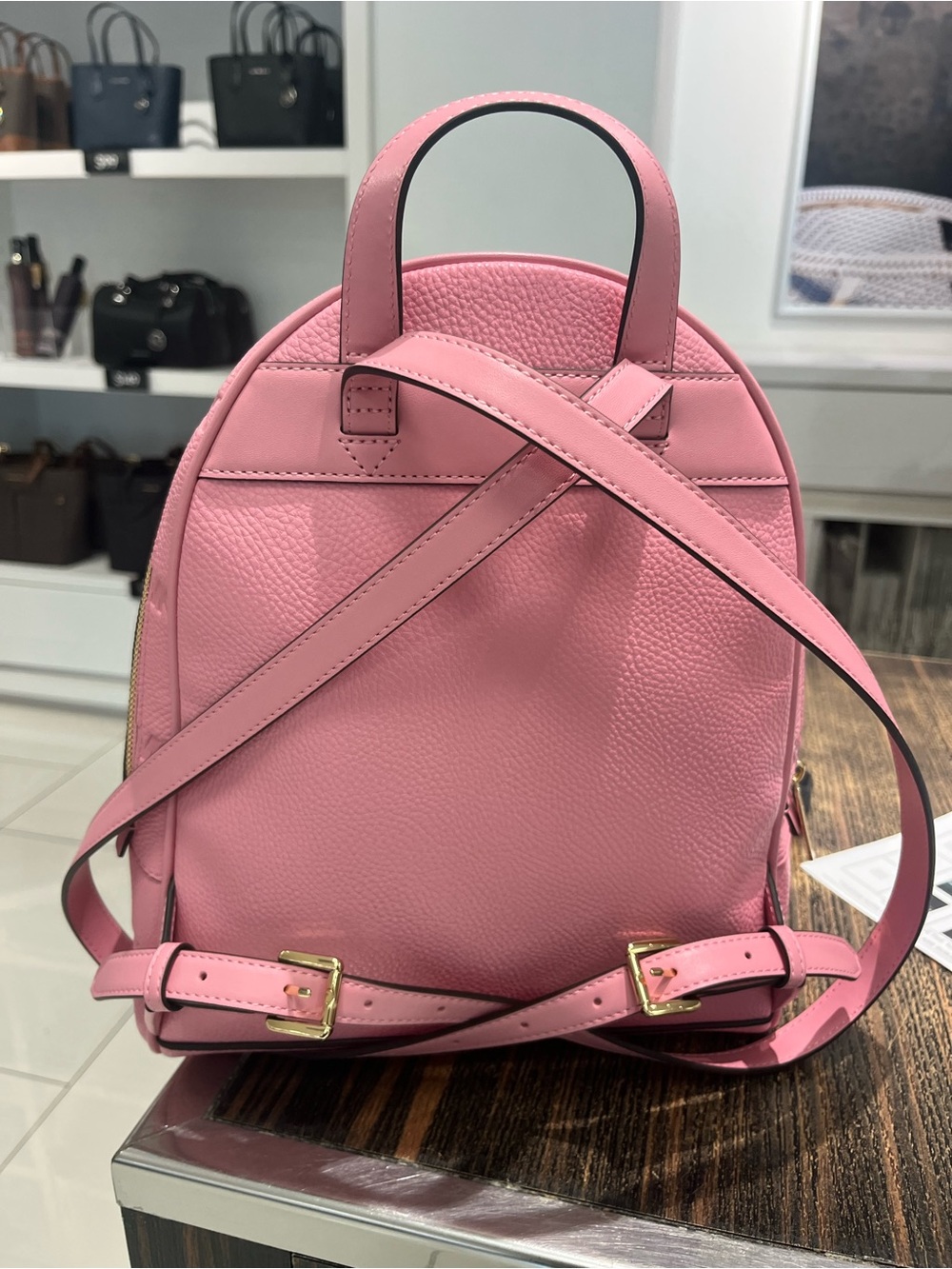 Michael Kors Medium Carnation/Pink Debossed Rhea Backpack - Picture 6 of 7